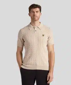 Lyle & Scott Cable Knitted Polo Shirt Dove