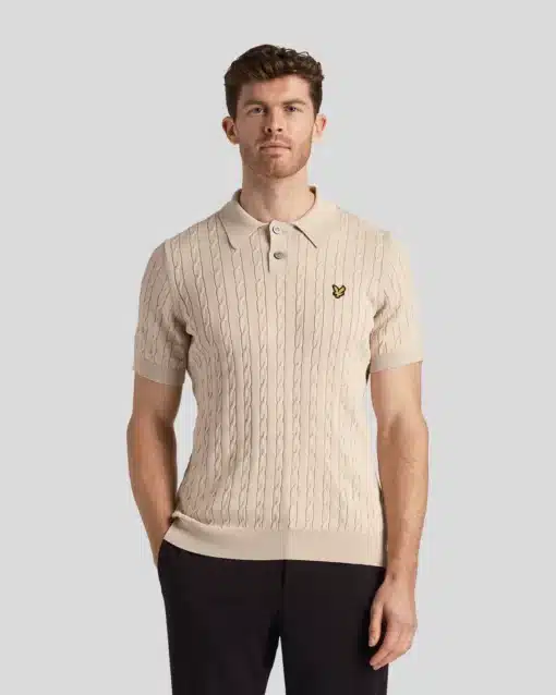 Lyle & Scott Cable Knitted Polo Shirt Dove