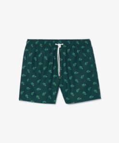 Lacoste Crocodile Print Swim Trunks Green/White