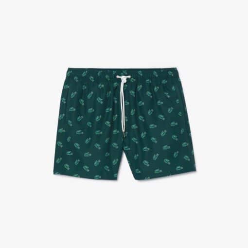 Lacoste Crocodile Print Swim Trunks Green/White