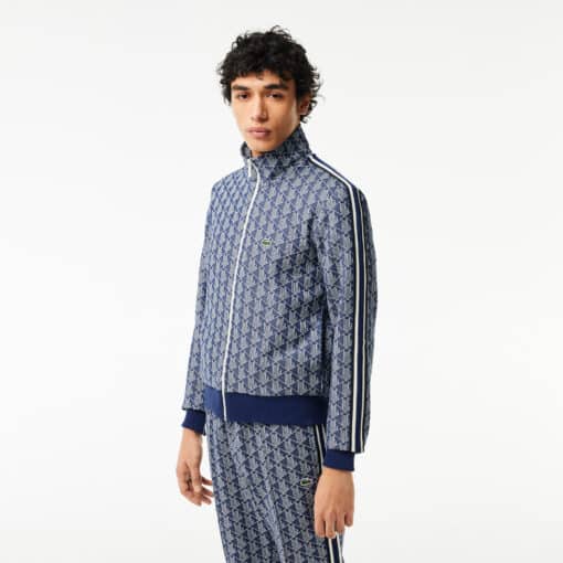 Lacoste Paris Jaquard Monogram Zipped Sweatshirt Navy Blue/White