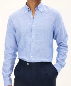 Oscar Jacobson Regular Fit Linen Shirt Blue