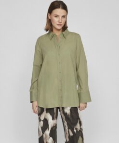 Vila Linaja Button Linen Shirt Oil Green