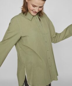 Vila Linaja Button Linen Shirt Oil Green