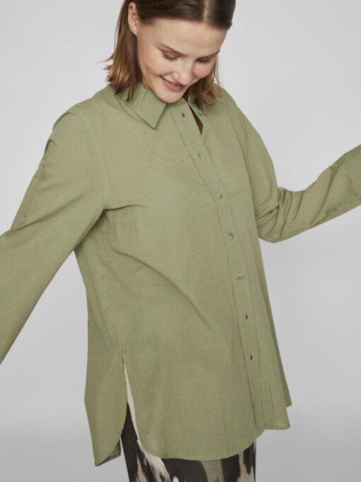 Vila Linaja Button Linen Shirt Oil Green
