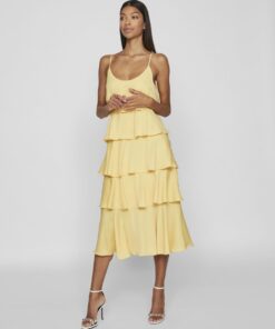 Vila Amalita Strap Flounce Maxi Dress Cornsilk