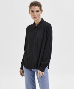 Selected Femme Viva Linen Shirt Black