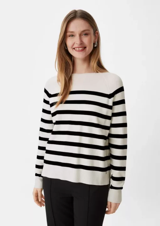 Comma, Striped Pullover White