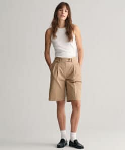 Gant Woman Pleated Chino Shorts Dark Khaki