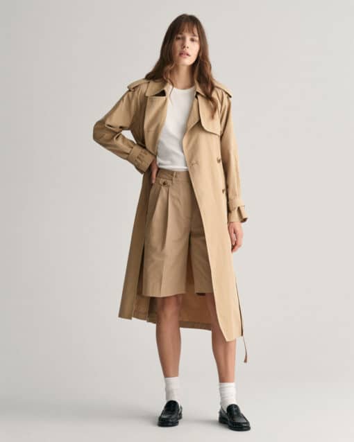 Gant Woman Pleated Chino Shorts Dark Khaki