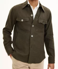 Oscar Jacobson Maverick Linen Overshirt Green