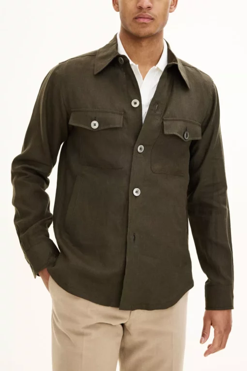 Oscar Jacobson Maverick Linen Overshirt Green