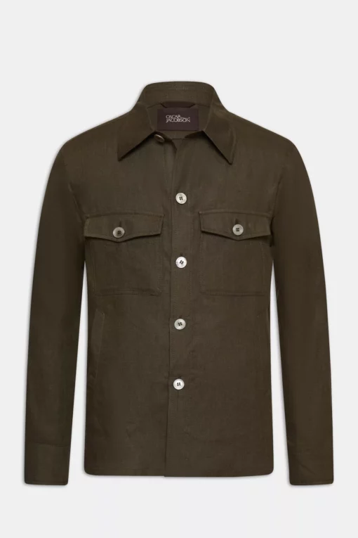 Oscar Jacobson Maverick Linen Overshirt Green
