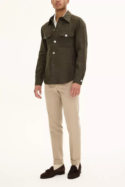 Oscar Jacobson Maverick Linen Overshirt Green