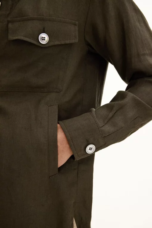 Oscar Jacobson Maverick Linen Overshirt Green