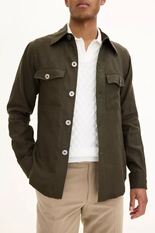 Oscar Jacobson Maverick Linen Overshirt Green