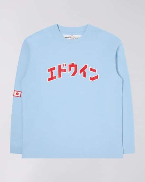 Edwin Katakana Retro LS T-shirt Placid Blue