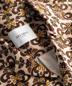 Les Deux Hendrix AOP SS Shirt Light Sand/Ebony Brown