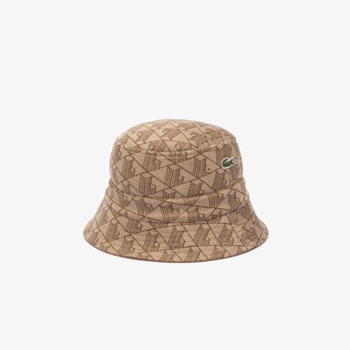 Lacoste Reversible Signature Monogram Bucket Hat Beige/Brown