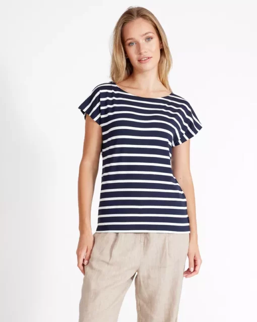 Holebrook Asta Capsleeve Top Navy/White