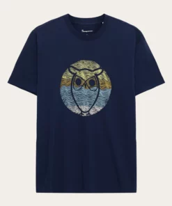 Knowledge Cotton Apparel Circled Owl Printed T-shirt Night Sky