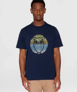 Knowledge Cotton Apparel Circled Owl Printed T-shirt Night Sky