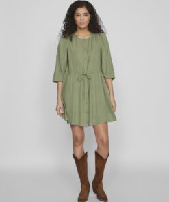 Vila Pricil Linen Blend Dress Oil Green