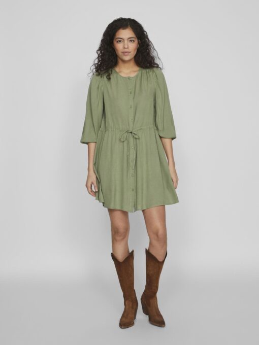 Vila Pricil Linen Blend Dress Oil Green