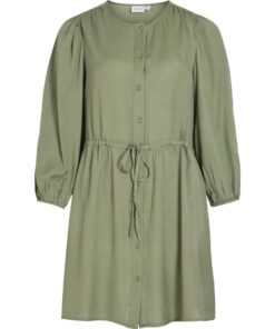 Vila Pricil Linen Blend Dress Oil Green