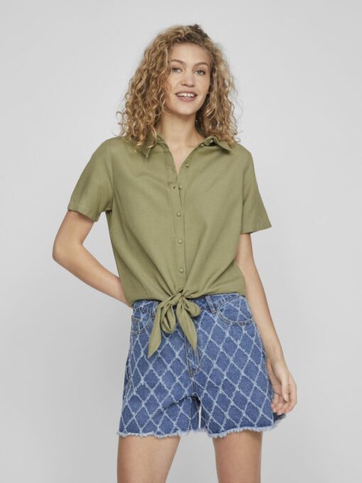 Vila Prisilla Knot Shirt Oil Green