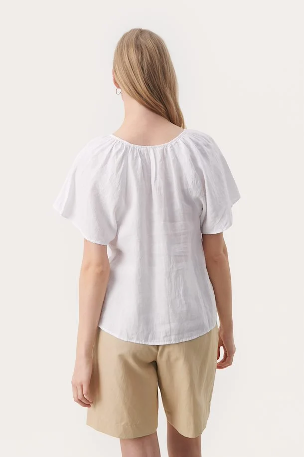 Gwendina Long Sleeve Linen Blouse by Part Two - Sky Blue and White