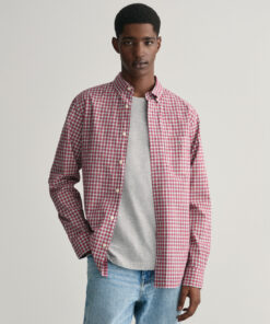 Gant Regular Fit Micro Checked Poplin Shirt Ruby Red