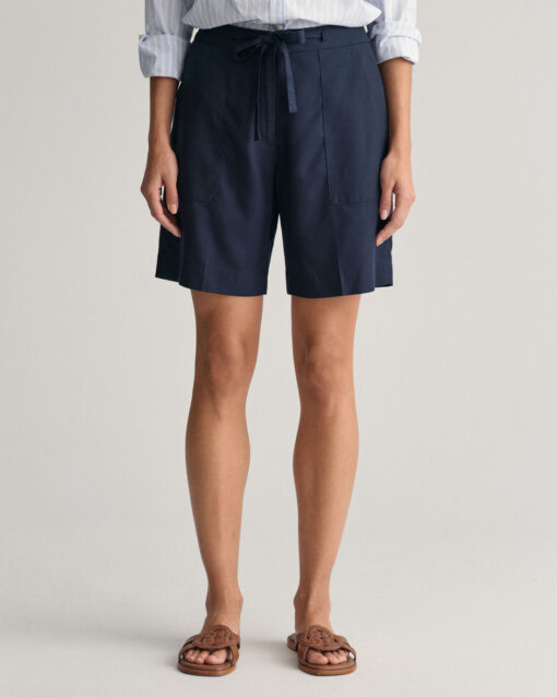 Gant Woman Relaxed Fit Tie Waist Shorts Evening Blue