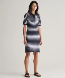 Gant Woman Striped Shield SS Pique Polo Dress Evening Blue