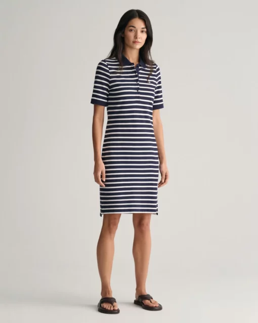 Gant Woman Striped Shield SS Pique Polo Dress Evening Blue