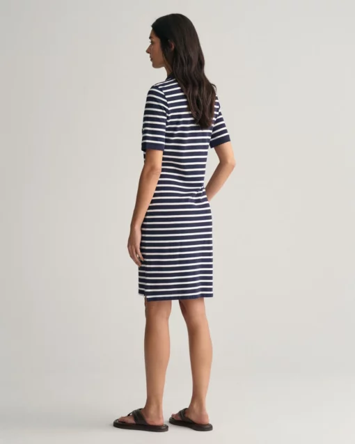 Gant Woman Striped Shield SS Pique Polo Dress Evening Blue