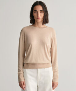 Gant Woman Fine Knit C-Neck Sweater Dry Sand