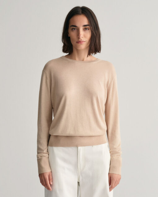 Gant Woman Fine Knit C-Neck Sweater Dry Sand