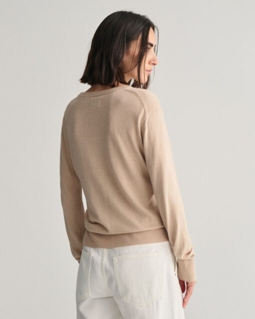 Gant Woman Fine Knit C-Neck Sweater Dry Sand