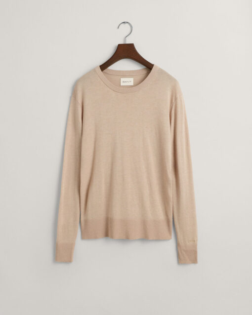 Gant Woman Fine Knit C-Neck Sweater Dry Sand
