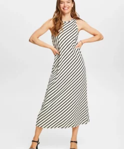 Esprit Striped Maxi Dress Cream Beige