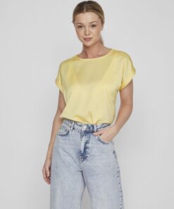 Vila Ellette Satin V- Neck Top Gilden Haze