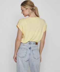 Vila Ellette Satin V- Neck Top Gilden Haze