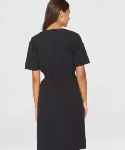 Knowledge Cotton Apparel V-Neck Slub Yarn Dress Black Jet