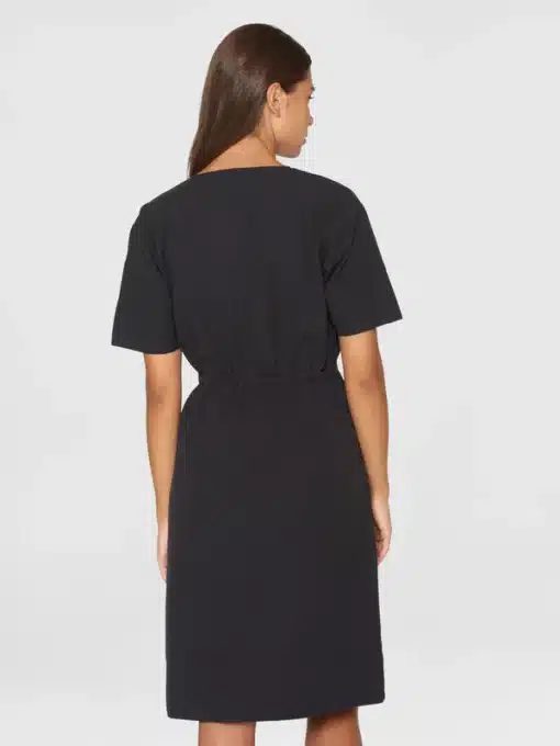 Knowledge Cotton Apparel V-Neck Slub Yarn Dress Black Jet