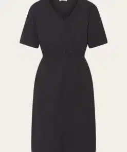 Knowledge Cotton Apparel V-Neck Slub Yarn Dress Black Jet