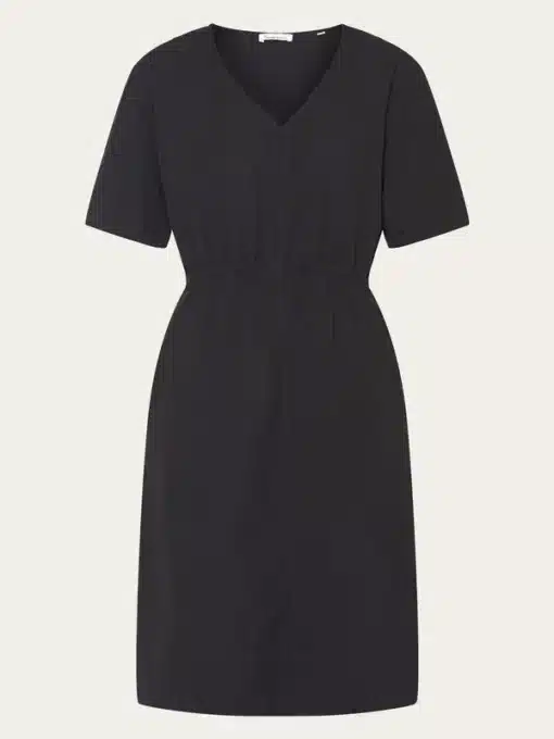 Knowledge Cotton Apparel V-Neck Slub Yarn Dress Black Jet