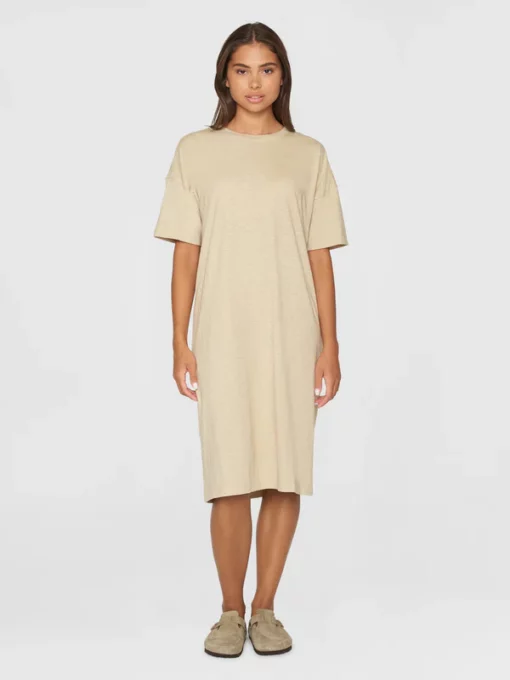 Knowledge Cotton Apparel Loose Fit MIdi Boat Neck Dress Light Feather Gray