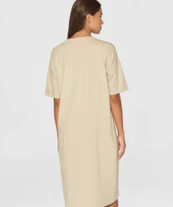 Knowledge Cotton Apparel Loose Fit MIdi Boat Neck Dress Light Feather Gray
