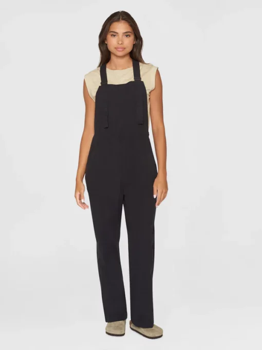 Knowledge Cotton Apparel Gale Straught Slub Yarn Jumpsuit Black Jet